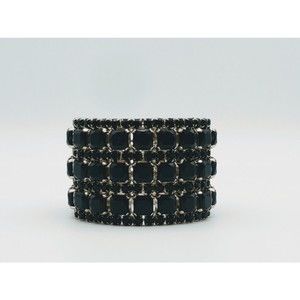 Silver 7 Row Black Rhinestone Stretch Bracelet Armor Fashion   1293